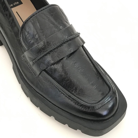 DOLCE VITA Evanka Black Lug Sole Loafer Crinkle Patent Women’s Size 6.5 - Picture 3 of 16